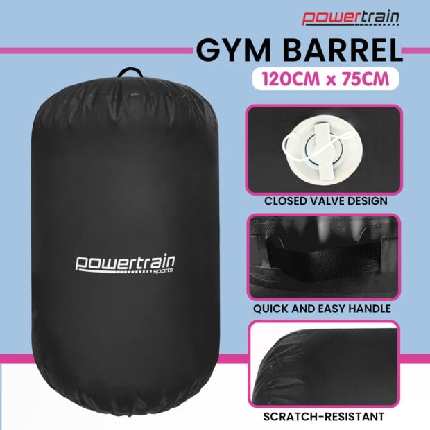 Inflatable Gymnastics Air Barrel Exercise Roller 120cm x 75cm - Black Image 2