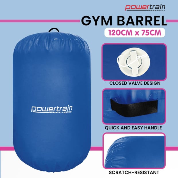 Inflatable Gymnastics Air Barrel Exercise Roller 120cm x 75cm - Blue Image 8