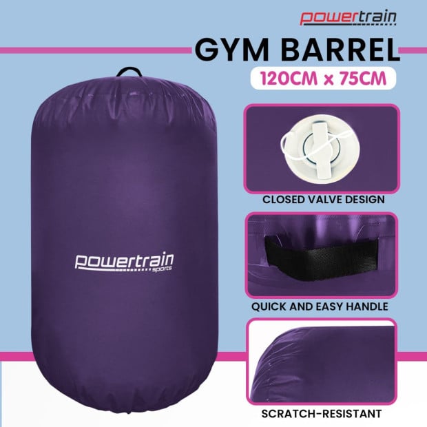 Inflatable Air Exercise Roller Gymnastics Gym Barrel 120 x 75cm Purple Image 8