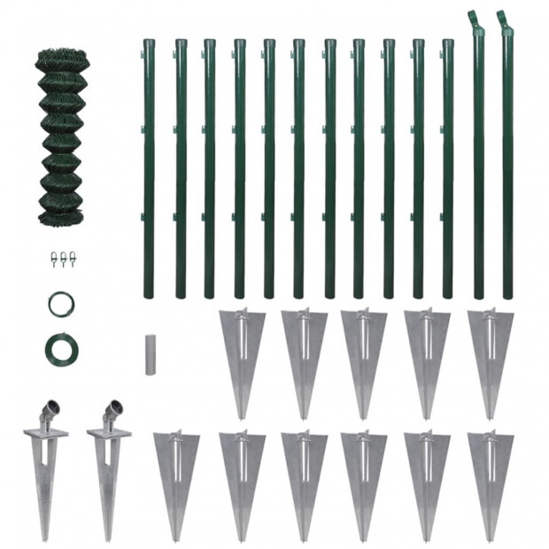 Chain-Link Fence Set with Posts Spike Anchors 1,0 x 25 m