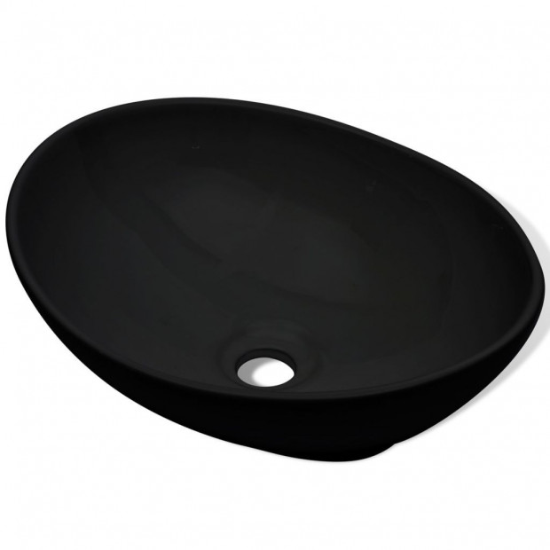 Luxury Ceramic Basin Oval-shaped Sink Black 40 x 33 cm Image 2