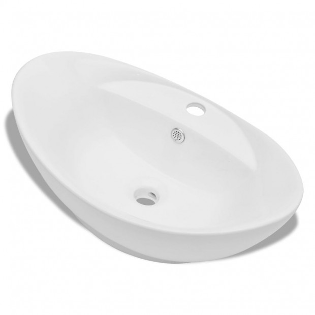 Luxury Ceramic Basin Oval with Overflow and Faucet Hole Image 2