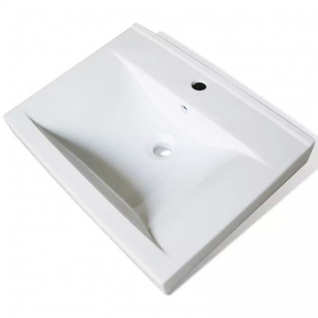 Rectangular Ceramic Basin Sink White with Faucet Hole 60x46cm Image 2
