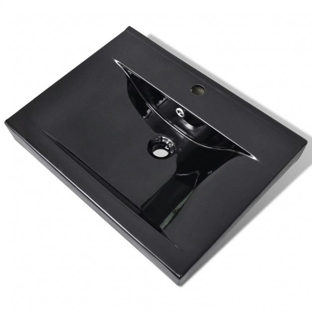Rectangular Ceramic Basin Black with Faucet Hole 60x46cm Image 2