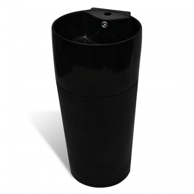 Ceramic Stand Bathroom Sink Basin Faucet/Overflow Hole Black Round Image 2