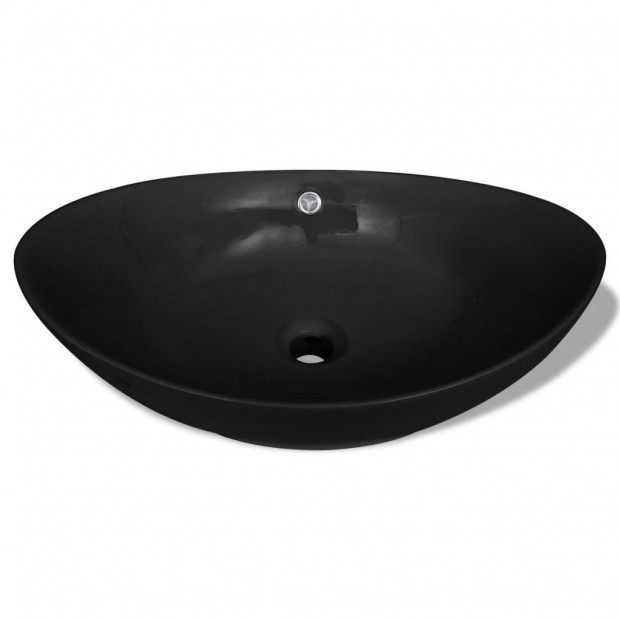 Black Luxury Ceramic Basin Oval with Overflow 59 x 38.5 cm Image 3
