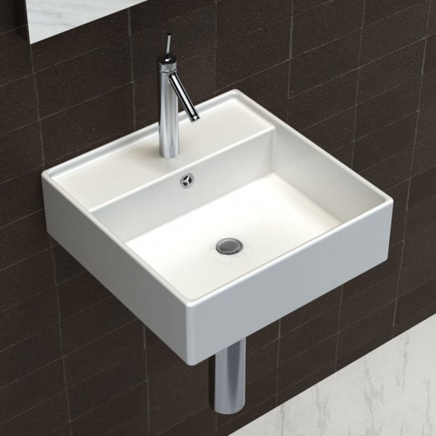 Ceramic Basin Square with Overflow and Faucet Hole 41 x 41 cm Image 3