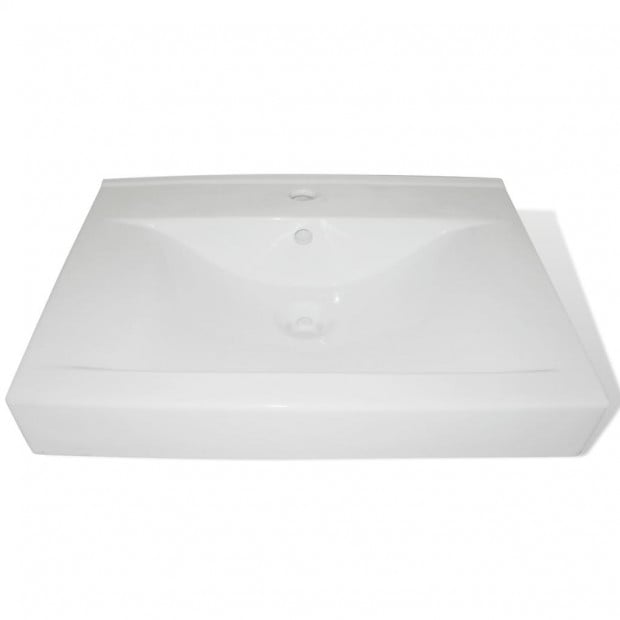 Rectangular Ceramic Basin Sink White with Faucet Hole 60x46cm Image 3