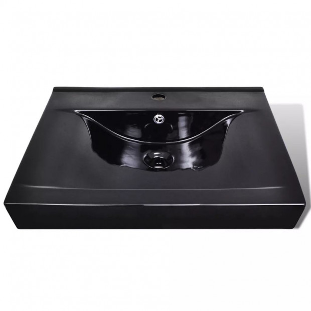Rectangular Ceramic Basin Black with Faucet Hole 60x46cm Image 3