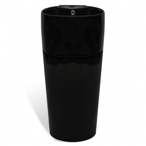 Ceramic Stand Bathroom Sink Basin Faucet/Overflow Hole Black Round Image 3