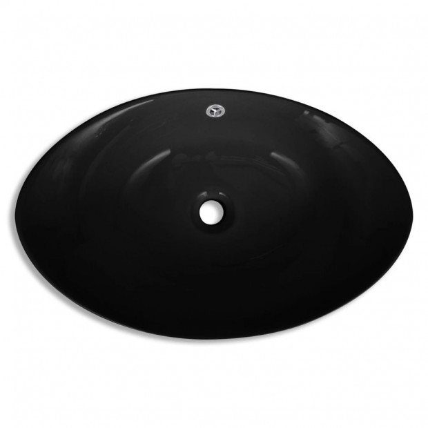 Black Luxury Ceramic Basin Oval with Overflow 59 x 38.5 cm Image 4