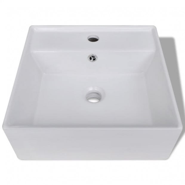 Ceramic Basin Square with Overflow and Faucet Hole 41 x 41 cm Image 4