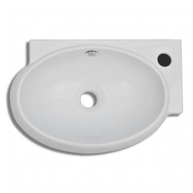 Ceramic Sink Basin Faucet & Overflow Hole Bathroom White Image 4