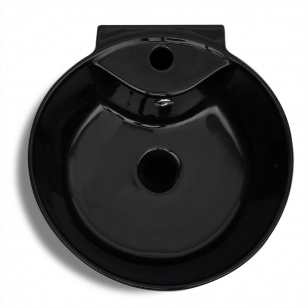 Ceramic Stand Bathroom Sink Basin Faucet/Overflow Hole Black Round Image 4