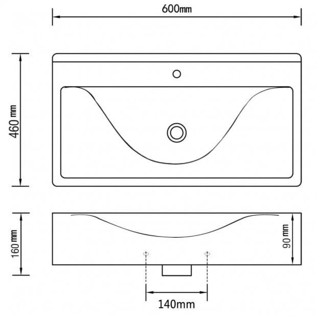 Rectangular Ceramic Basin Sink White with Faucet Hole 60x46cm Image 6