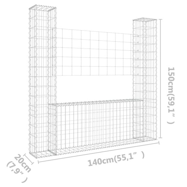 U-shape Gabion Basket With 2 Posts Iron 140x20x150cm Image 6