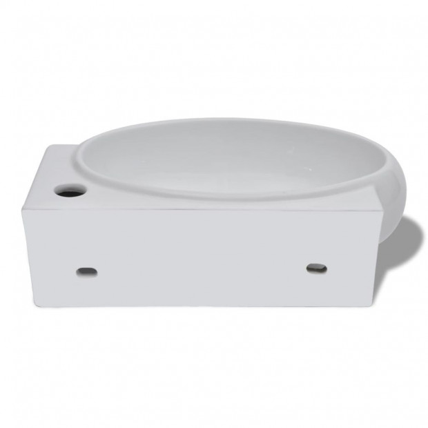 Ceramic Sink Basin Faucet & Overflow Hole Bathroom White Image 6