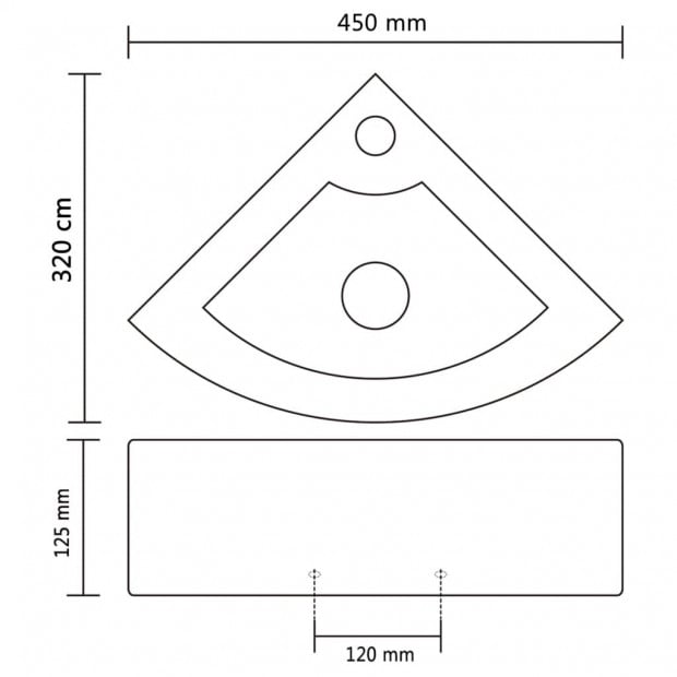 Ceramic Sink Basin Faucet & Overflow Hole Bathroom Corner White Image 7