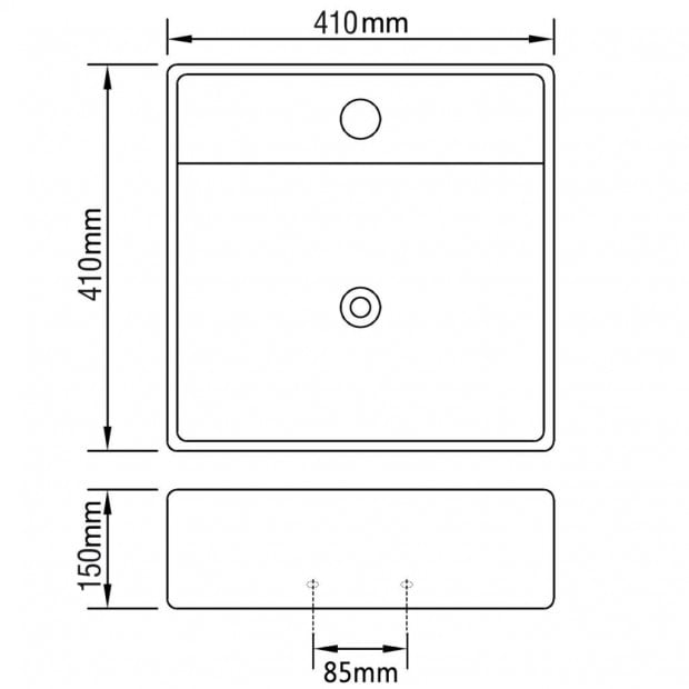 Ceramic Basin Square with Overflow and Faucet Hole 41 x 41 cm Image 8