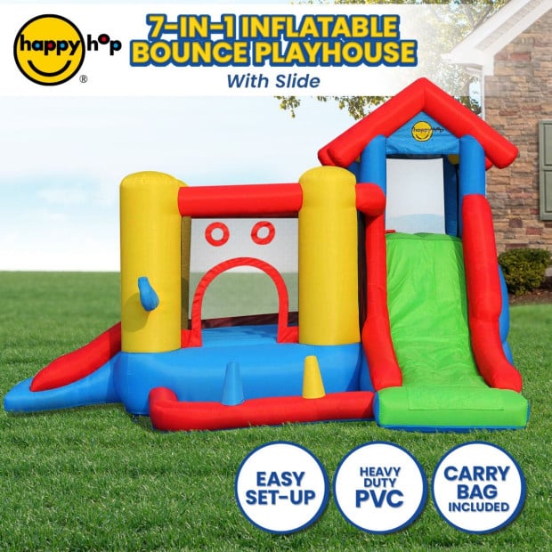 Happy Hop 7-in-1 Inflatable Bounce Jumping Castle Playhouse with Slide Image 8
