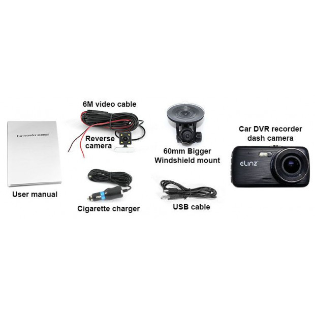 Elinz 4.0in Lcd Car Dash Cam Dual Camera Reversing 1296p Fhd Dvr Image 8