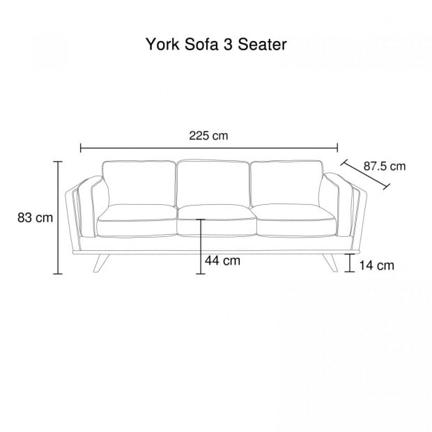 Sofa 3 Seater Leatherette Black High Density Foam Wooden Frame York Image 3
