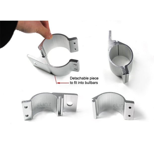 Pair 49-54mm Bullbar Mounting Bracket Clamp LED Light Bar - Silver Image 3