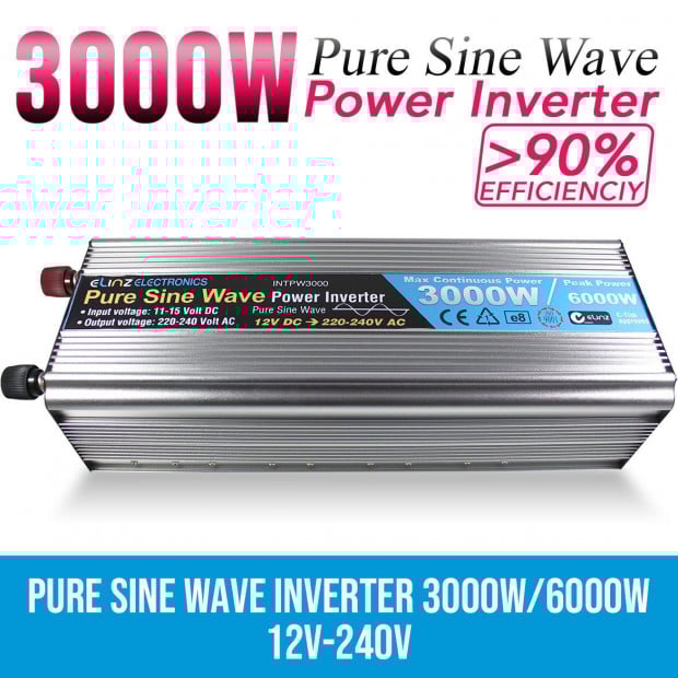 Elinz Pure Sine Wave Power Inverter 3000w / 6000w 12v - 240v Aus