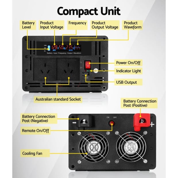 Power Inverter 12V To 240v 2500w/5000w Pure Sine Wave Camping Car Boat Image 6