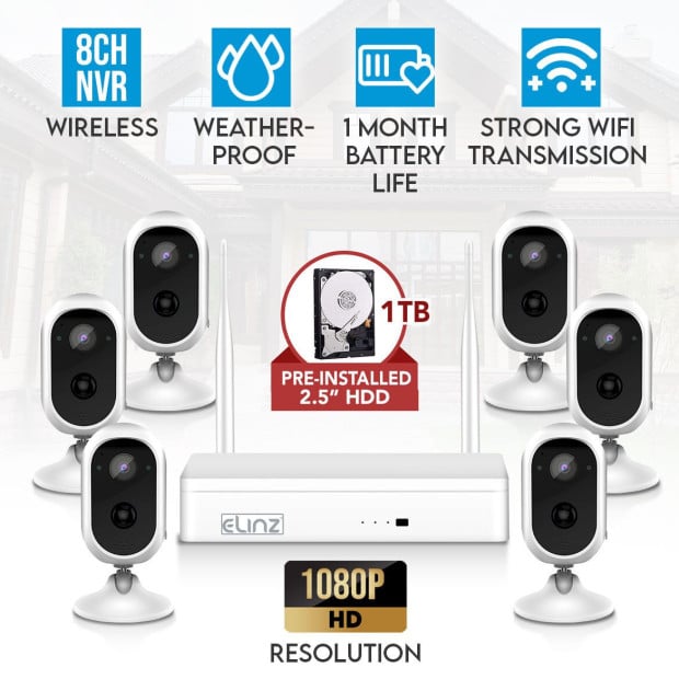 Wireless Security HD Wifi 6x Cameras CCTV System 8ch NVR 1TB HDD Image 2