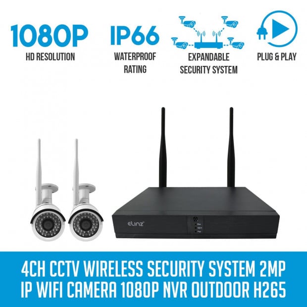 4ch Cctv Wireless Security System 2mp Ip Wifi 2x Camera