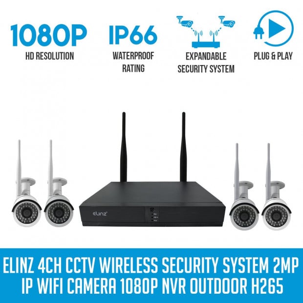 Elinz 4ch Cctv Wireless Security System 2mp Ip Wifi 4x Camera