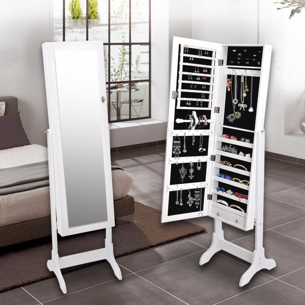 Mirror Jewellery Standing Cabinet White