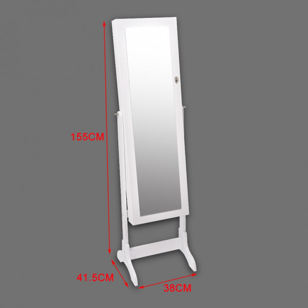 Mirror Jewellery Standing Cabinet White Image 6