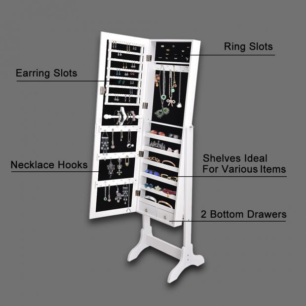 Mirror Jewellery Standing Cabinet White Image 2