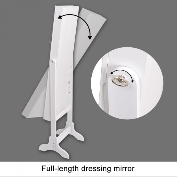 Mirror Jewellery Standing Cabinet White Image 4