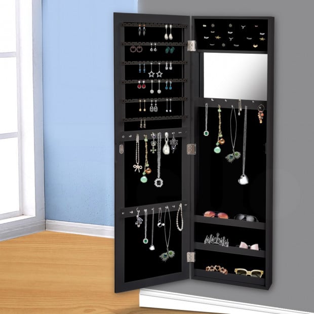 Wall Mounted Mirror Jewellery Cabinet Black
