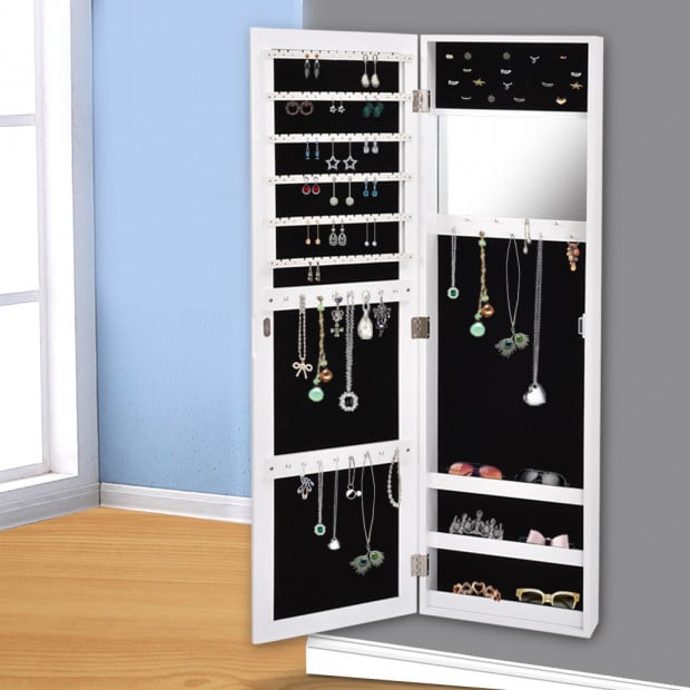 Wall Mounted Mirror Jewellery Cabinet White