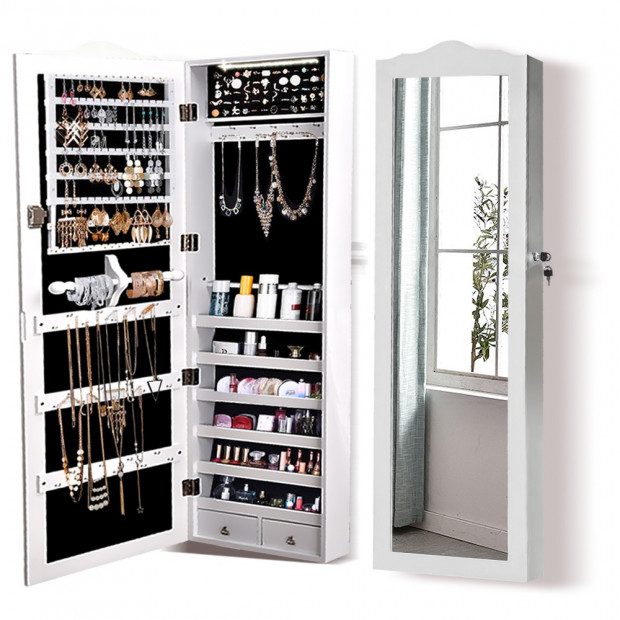 Led Light Full Length Mirror Jewellery Cabinet 3 Ways Stand Image 2