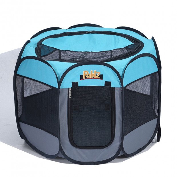 Portable Pet Playpen With Collapsible Bowl In Blue 52
