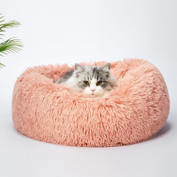 Pet Bed Cat Dog Donut Nest Calming Kennel Cave Deep Sleeping Pink XL Image 7
