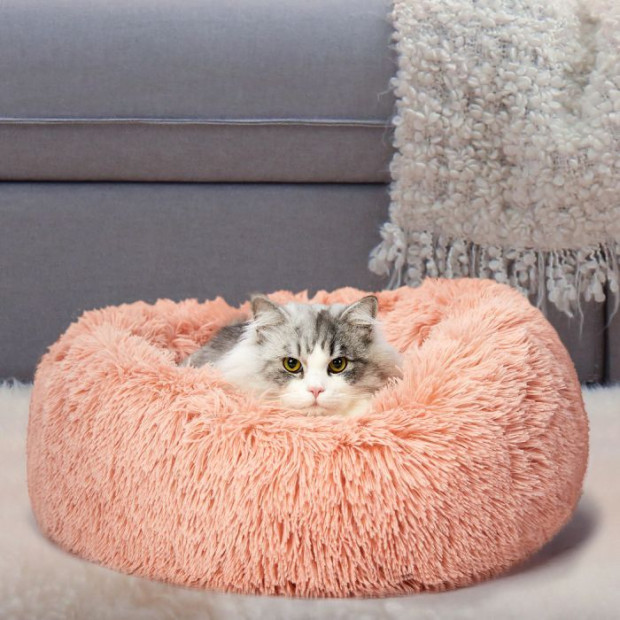 Pet Bed Cat Dog Donut Nest Calming Kennel Cave Deep Sleeping Pink XL Image 8