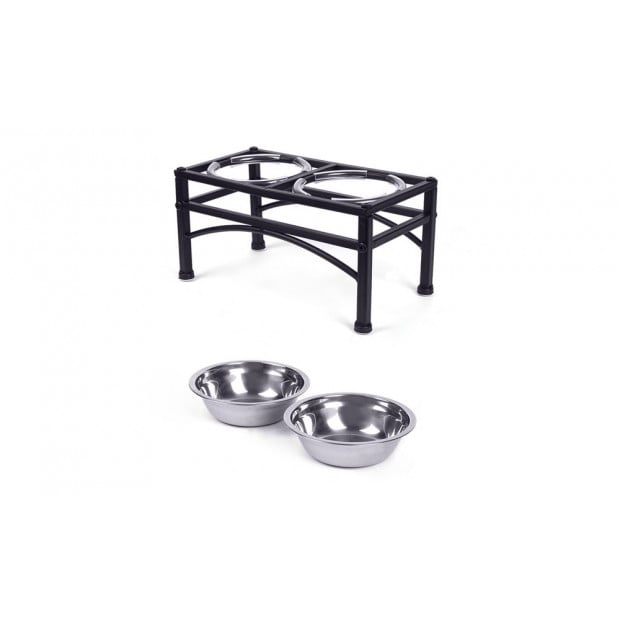 Dual Elevated Raised Pet Feeder Bowl Stainless - Small Image 2