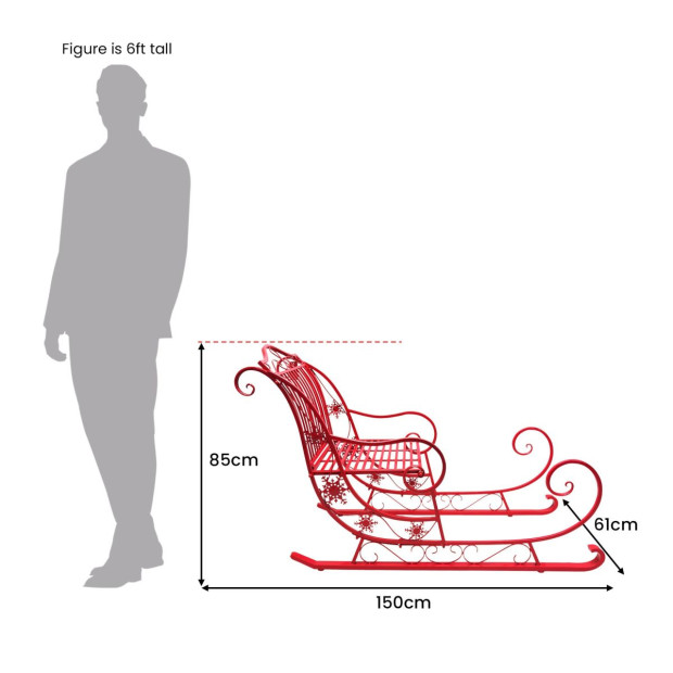 Christmas Sleigh with Red Finish- Metal 150cm Image 4