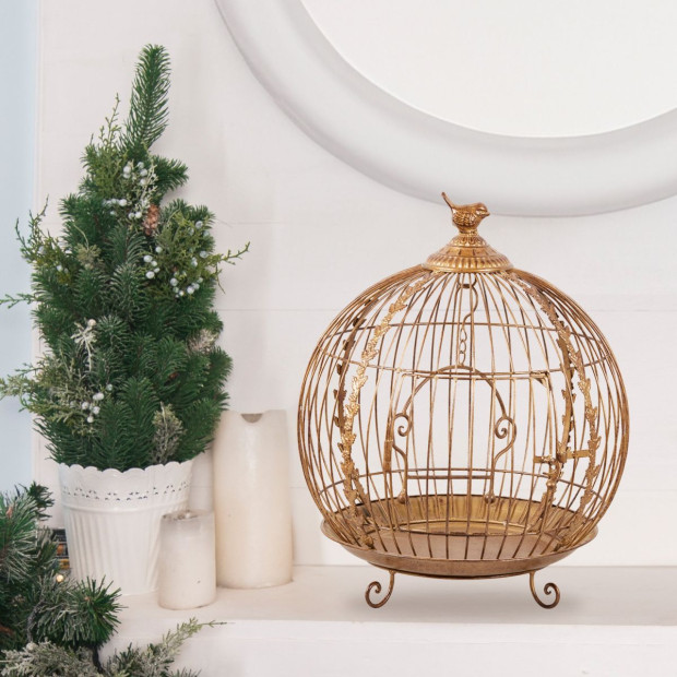 Antique Gold Bird Cage Display Metal Christmas Decor Image 7