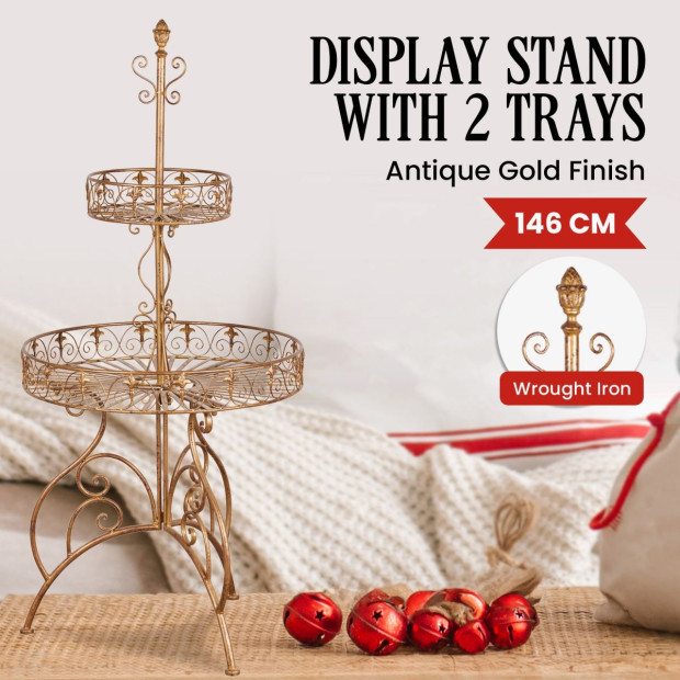 Antique Gold 2-Tier Metal Display Stand