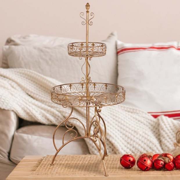 Antique Gold 2-Tier Metal Display Stand Image 7