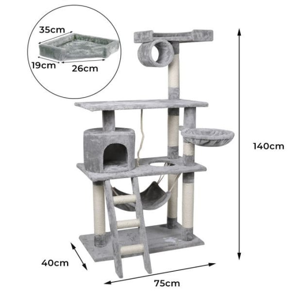 Cat Tree Beastie Scratching Post Pet Scratcher Condo Tower 140cm Grey Image 3