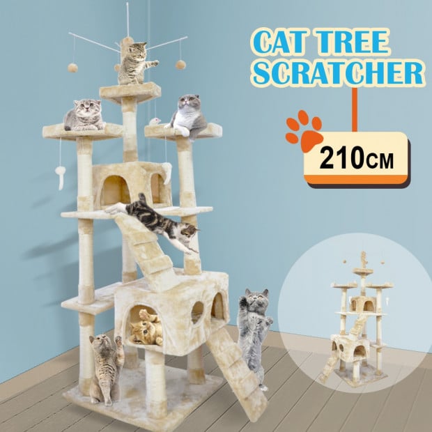 2.1m Cat Scratching Post Tree Cream