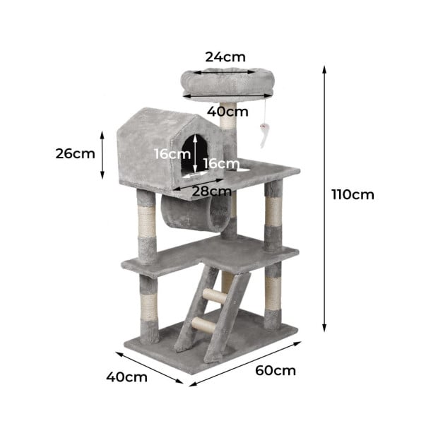 Cat Tree Scratching Post Scratcher Tower House Furniture Grey 110cm Image 3